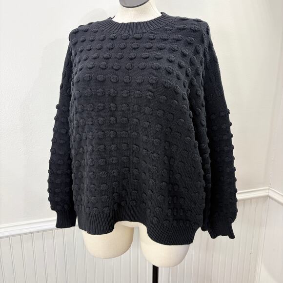 Loralette Plus Size 3X Sweater Allover 3D Bobble Crew Neck Balloon Sleeve Black - Picture 14 of 14